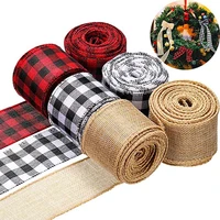 6mroll wired edge ribbon black red beige plaid ribbon red brown burlap ribbon for diy wrapping wedding crafts decoration