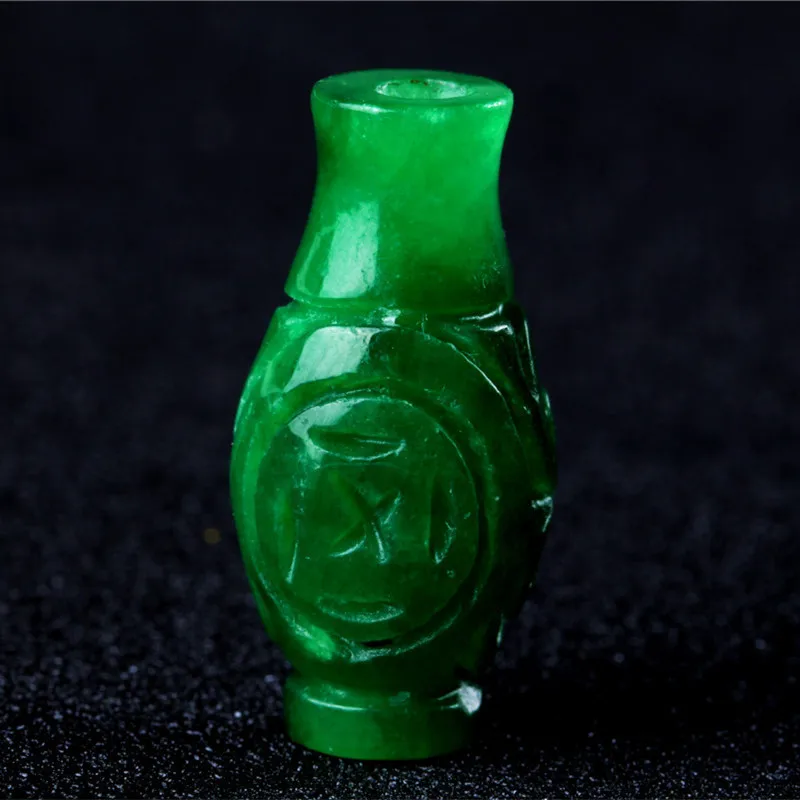 

Natural green jadeite handcarved vase DIY 100% real jade pendant earring jade accessories septa scattered beads for women