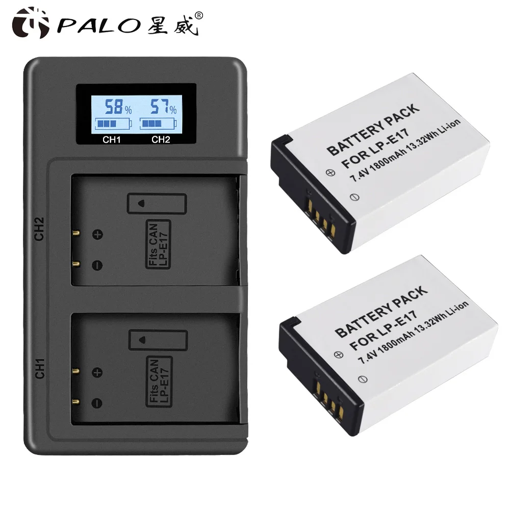 1 charger 2 battery PALO 4 шт. LPE17 LP-E17 LP E17 камера Аккумулятор для цифровой однообъективной зеркальной камеры Canon EOS 750D 200D 760D EOS T6i T6S M3 M5 X8i 8000D поцелуй X8i с ЖК-дисплей Зарядное устройство - Цвет: 1 charger 2 battery