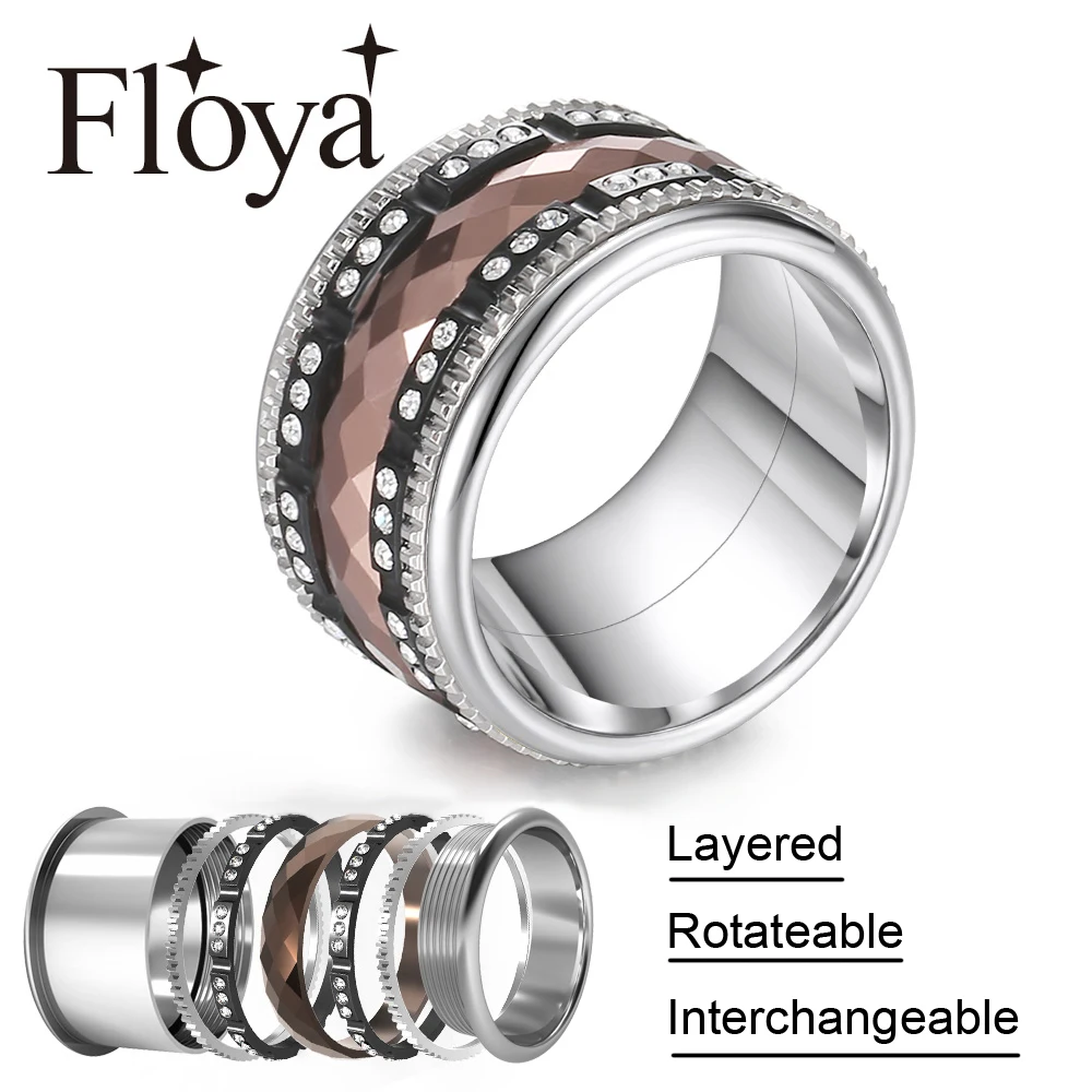 

Floya Titanium Rings Femme Black Eternity Band Stainless Steel Interchangeable Spinner Ring