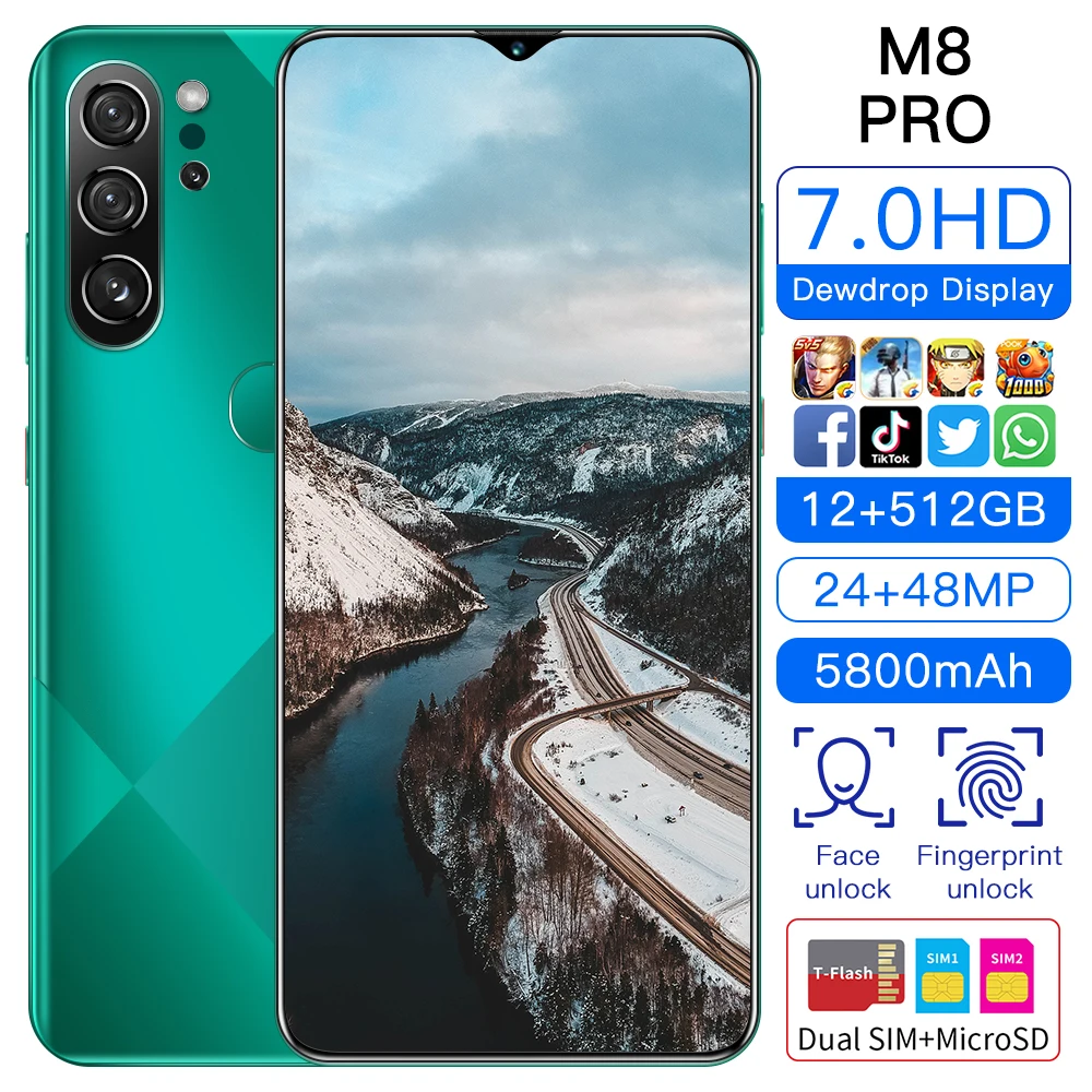 Global Version M8Pro 7.0 inch 5G Smartphone 12GB+512GB 5800mAh MTK6889 Facial Fingerprint Unlock Dual SIM DualStandby