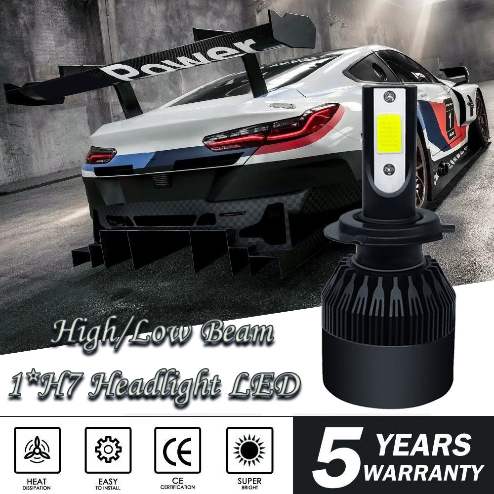

H7 LED Headlight High/Low Beam COB Bulb 110W 225000LM White High Power 6000K HD White High Power Fog Lights Bulbs