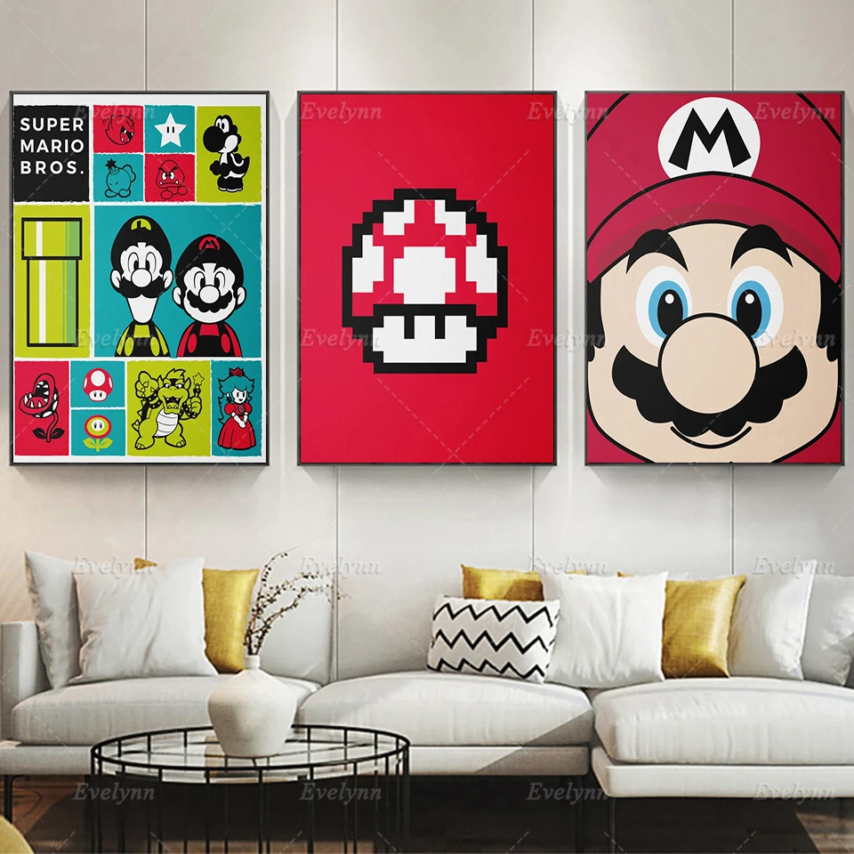 

Super Mario Art Poster Power Up Mushroom Video Game Children Room Decor Canvas Modern Home Decor Prints Living Room Cuadros