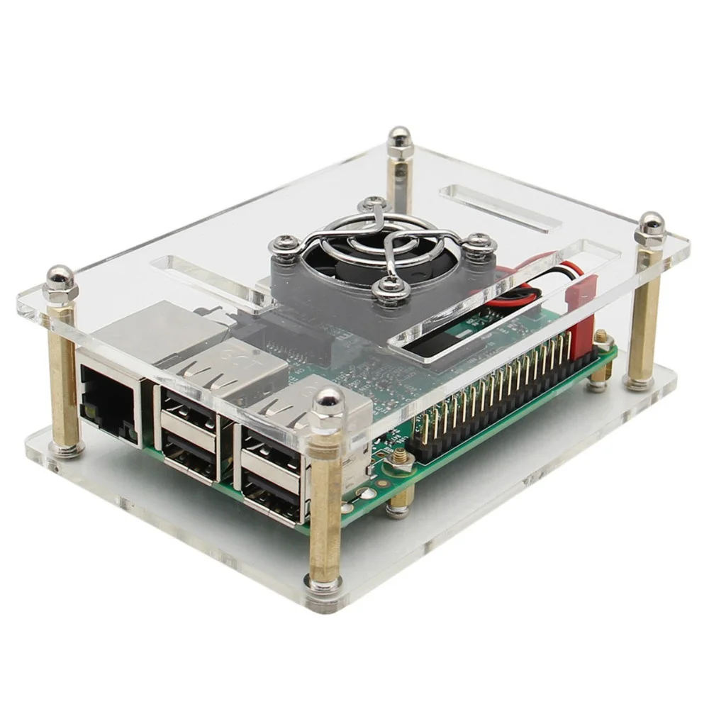 Чехол для Raspberry Pi 3/3B +/4 прозрачный корпус с вентилятором металлическая крышка RPI103