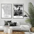 Карта города Лос-Анджелес, современный постер зданий, пейзаж, холст, живопись, печать, черные белые настенные картины, гостиная, домашний декор
