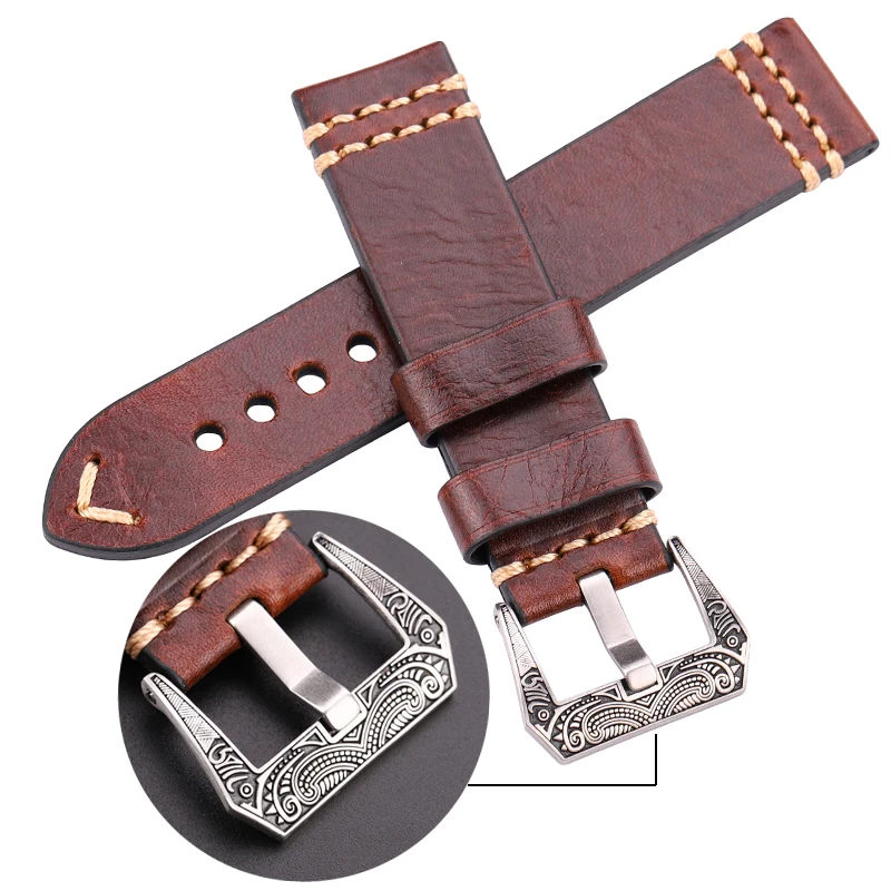 Handmade Watch Band With Retro Stainless Steel Buckle 20mm 22mm 24mm Cowhide Watchband Strap Women Men Belt  Accessories