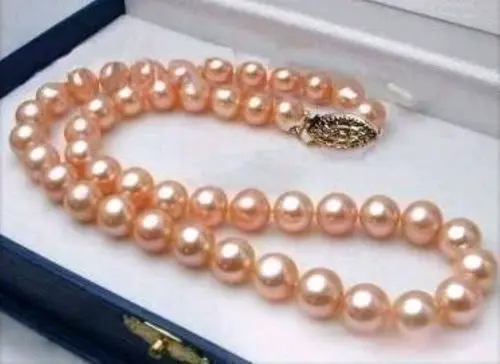 

AAA 9-10 мм Южное море натуральное золото розовое Жемчужное ожерелье 18"