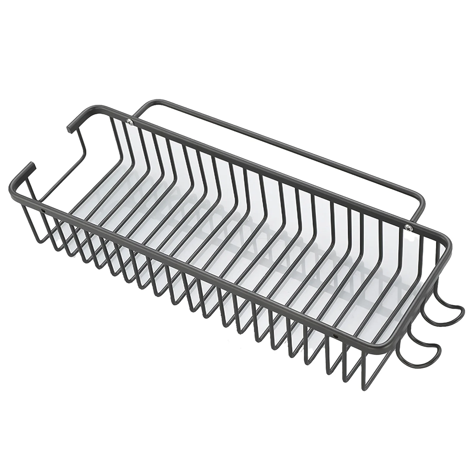 

25cm Caddy Soap Dish Shelf Rod Toilet Punch Free Wall-mounted Kitchen Organizer Bathroom Towel Storage Rack with Hooks