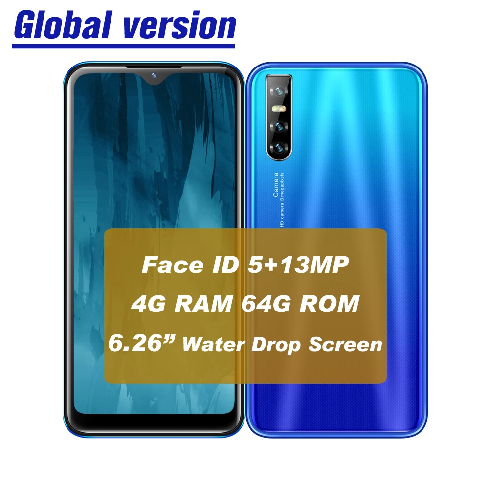 

Quad core Note 9 Pro 4GB RAM 64GB ROM 6.26inch smartphone Water drop screen 13MP Face ID unlocked Android mobile phone celulares