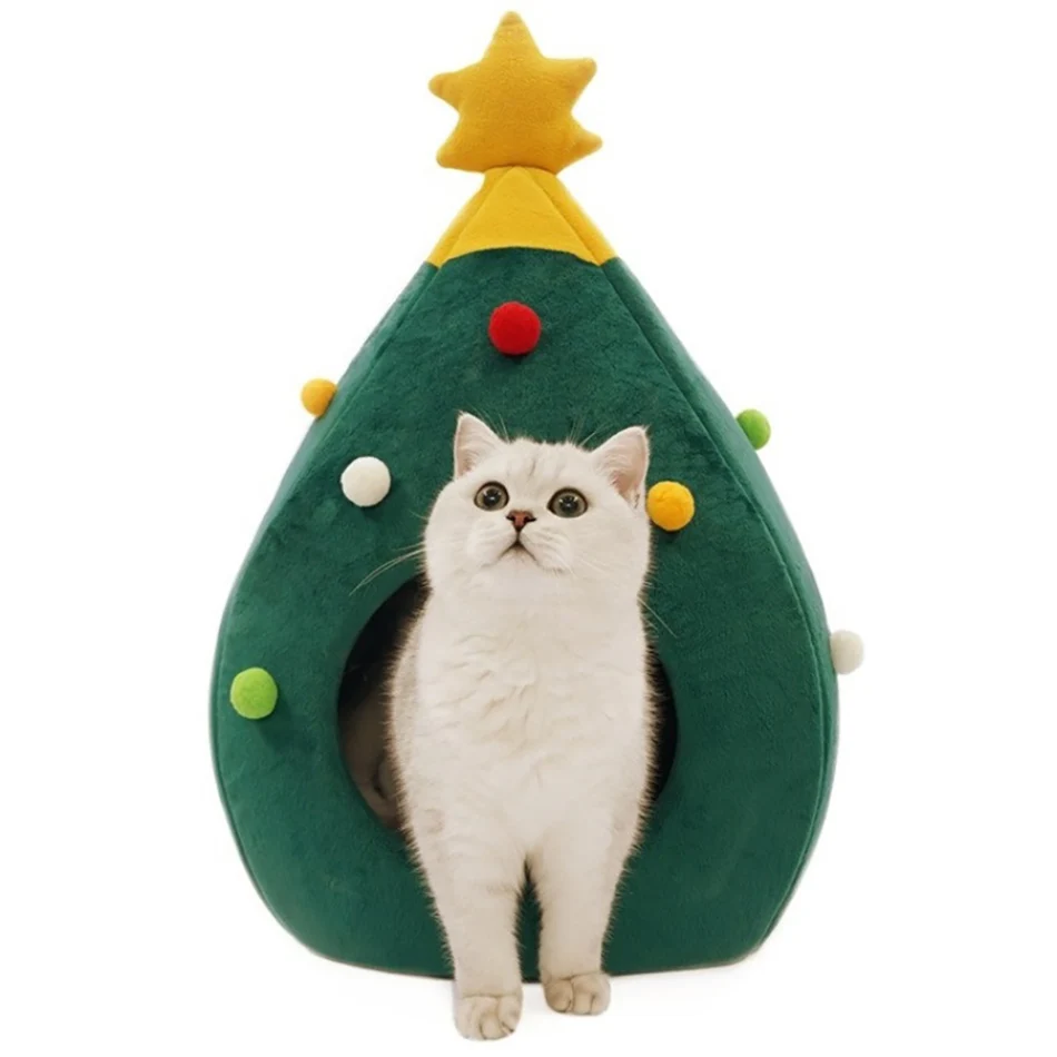 

Sweet Pet Cat Bed House Soft Nesk Cave Bed For Kitten Cat Puppy Basket Christmas Tree Shape Cat Sleep Bag Hut Tent Home Indoor