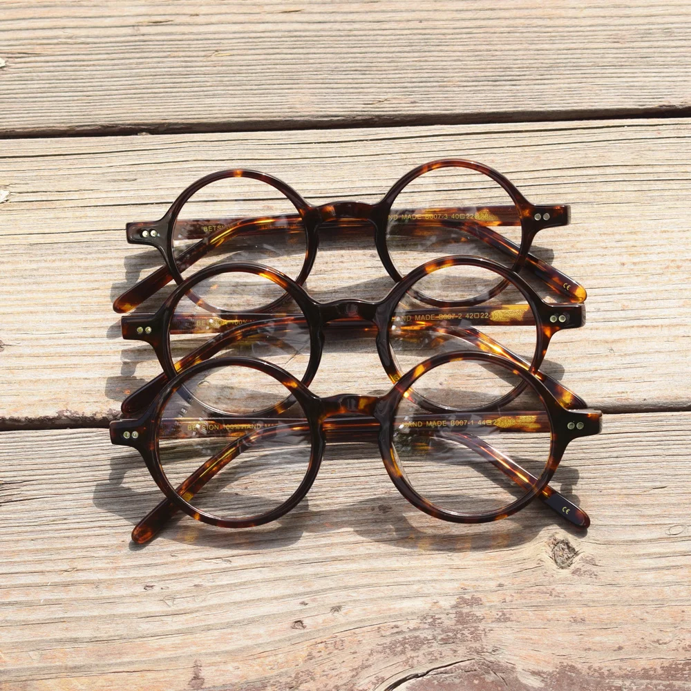 BETSION Hand Made Vintage 40 42 44 Round Acetate Tortoise Men Eyeglass frames Full Rim Women Myopia Prescription Eyeglasses | Аксессуары