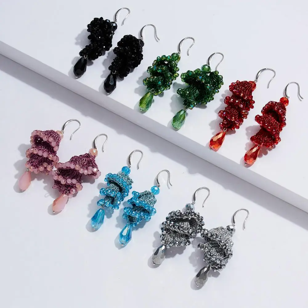 Висячие серьги Rinhoo в Корейском стиле с бусинами и кристаллами плетеные висячие