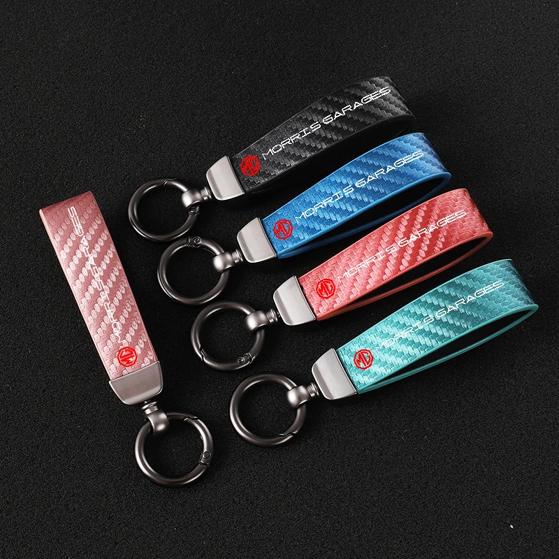 

New fashion car carbon fiber leather rope Keychain key ring For Men Anti-static For MG ZS GS 5 Gundam 350 Parts TF GT 6