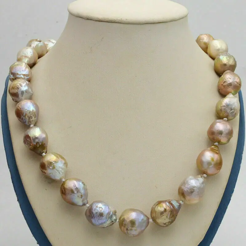 

Big 13-16mm Natural South Sea Purple Multicolor Baroque Pearl Necklace 18" AAA+