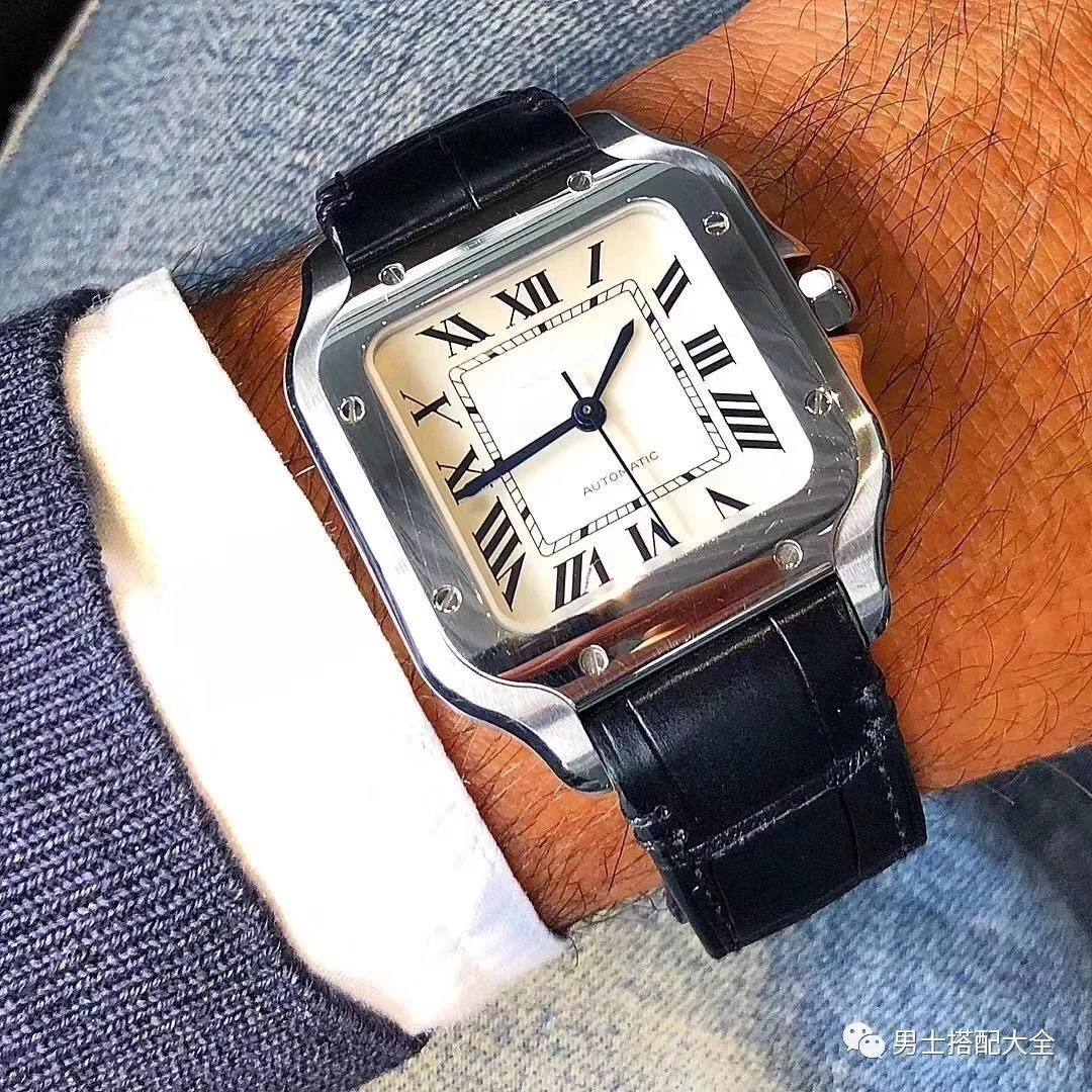 

2021 Classic New Automatic Mechanical Silver White Rome Dial Black Leather Men Sapphire Stainless Steel Square No Date Watch