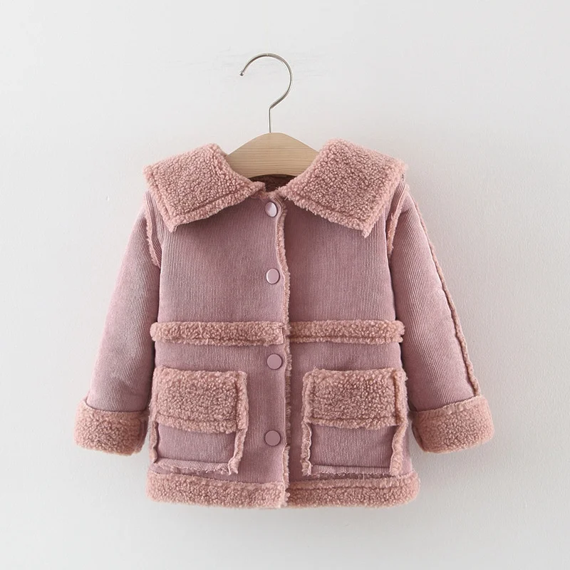 Теплые зимние пальто для новорожденных девочек Детский кардиган с карманами