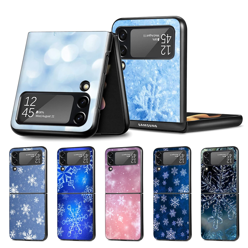 

Snow Flower Snowflake Case for Samsung Galaxy Z Flip3 5G Black Hard Cell Phone Cover Z Flip 3 Luxury PC Shell Zflip3 Coque
