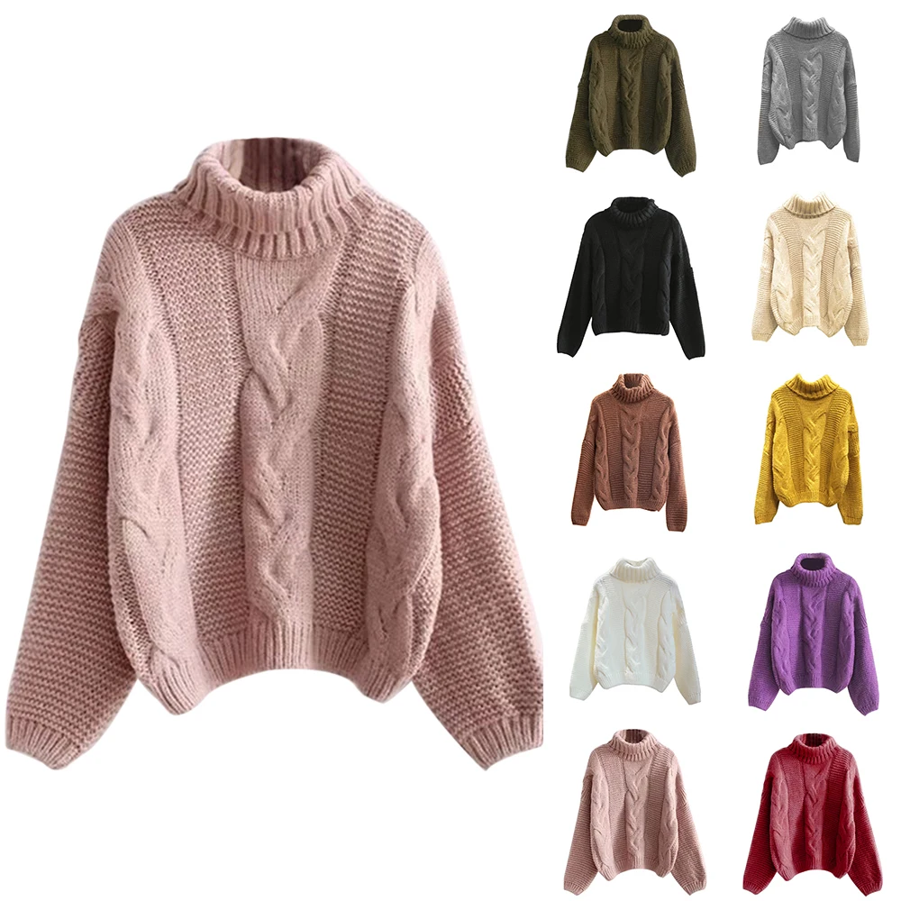 NIBESSER Thicken Pullover Sweater Twisted Turtleneck Knitted Jumper Autumn Winter Warm Knit Pullovers Oversize Woman Korean Tops | Женская