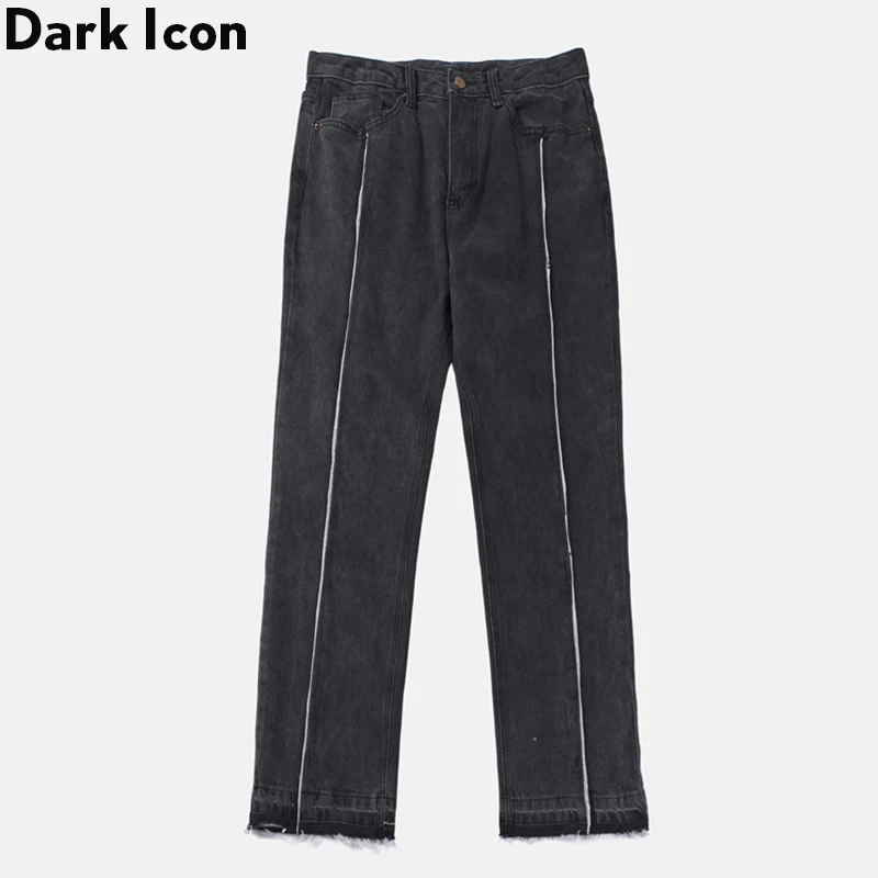 Dark Icon Middle Split High Street Jeans Men Washing Grey Straight Hip Hop Jeans Men's Denim Pants