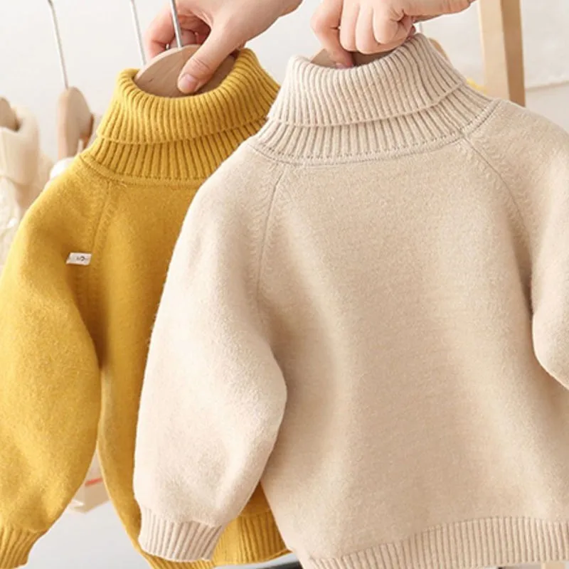 

Boys Girls Sweater Knitting Cotton 2021 Solid Warm Winter Autumn Plus Thicken Velvet Baby Kids Teenagers Children Clothing