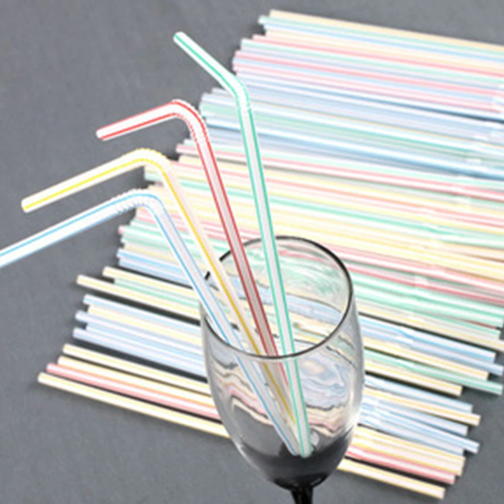 

500pcs Accessories Birthday PP Non Toxic Bendable Celebration Drinking Straw Colored Disposable Restaurant Party Wedding