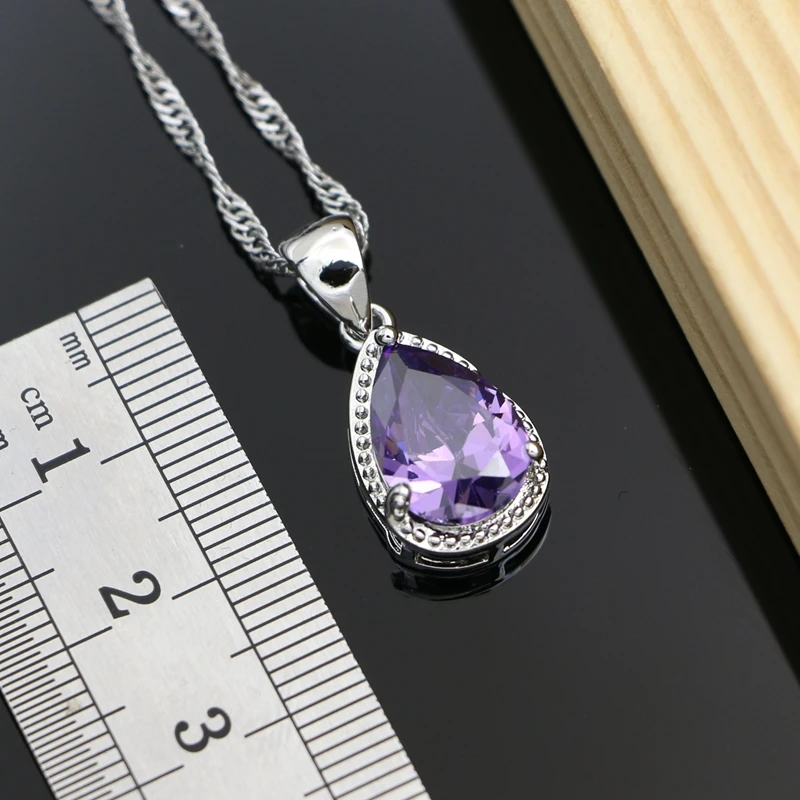 Женский комплект украшений серебро 925 пробы серьги с фиолетовыми каплями кольцо