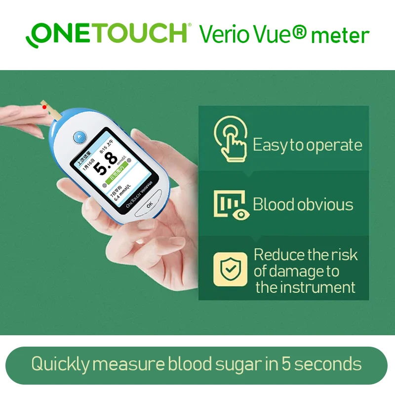

Глюкометра OneTouch Verio Vue, комплект глюкометра с тест-полосками и ланцетами для диабетиков, измеритель уровня сахара в крови