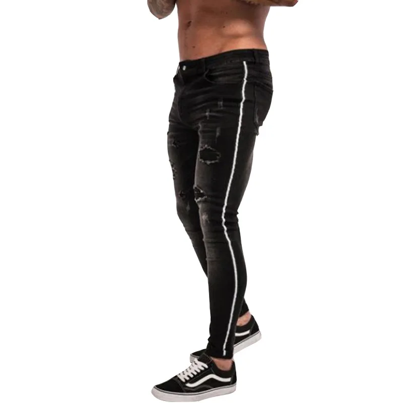 

Mens Skinny Jeans Nice Super Cotton Ripped Jeans Men Broken Copper Stretch Denim Pants Elastic Waist Big Size European