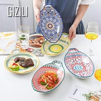 creative ceramic dinner plates boho style cartoon hand painted underglaze round amphora dish baking dish household tableware