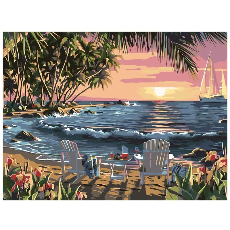 

Adults Drawing Paintwork with Paintbrushes for Beginners on Canvas for Home Wall Decoration Gift-Beach