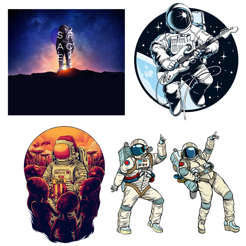 

Клейкая аппликация C1484 для детей, виниловая Термотрансферная наклейка с изображением астронавта в космосе, для одежды