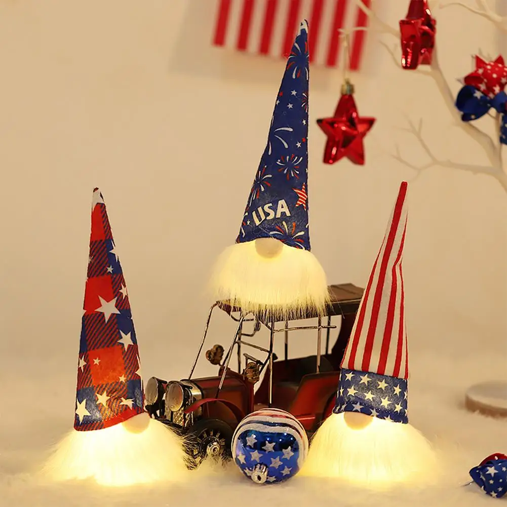 

Dwarf Doll With Lighted Hat Patriotic Rudolph Faceless Doll Gnome Doll Party Supplies Halloween Decoration Props