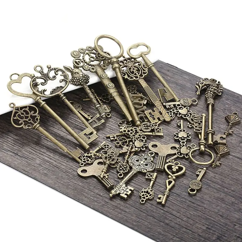 

40Pcs Antique Vintage Old Look Mix Skeleton Keys Tone Charms Pendants Alloy Jewelry Handmade DIY Crafts Accessory X5QE