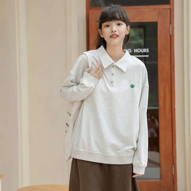 

Женский трикотажный пуловер с длинным рукавом, свободный Однотонный свитер с воротником-поло, уличная мода, весна-осень 2021