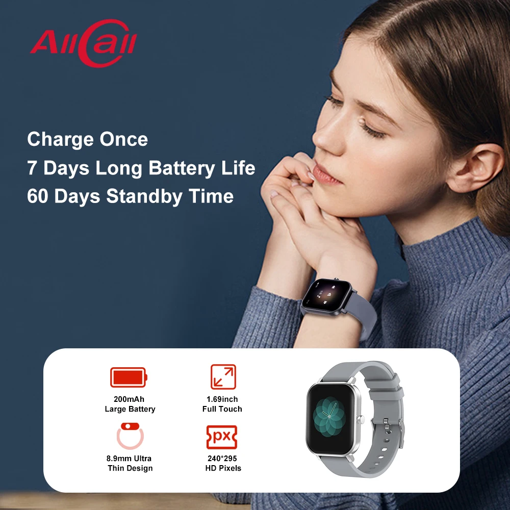 

ALLCALL S10 1.69 inch 2021 Smart Watch Men Full Touch Heart Rate Fitness Tracker IP68 Waterproof Women p8 plus gts 2 Smartwatch