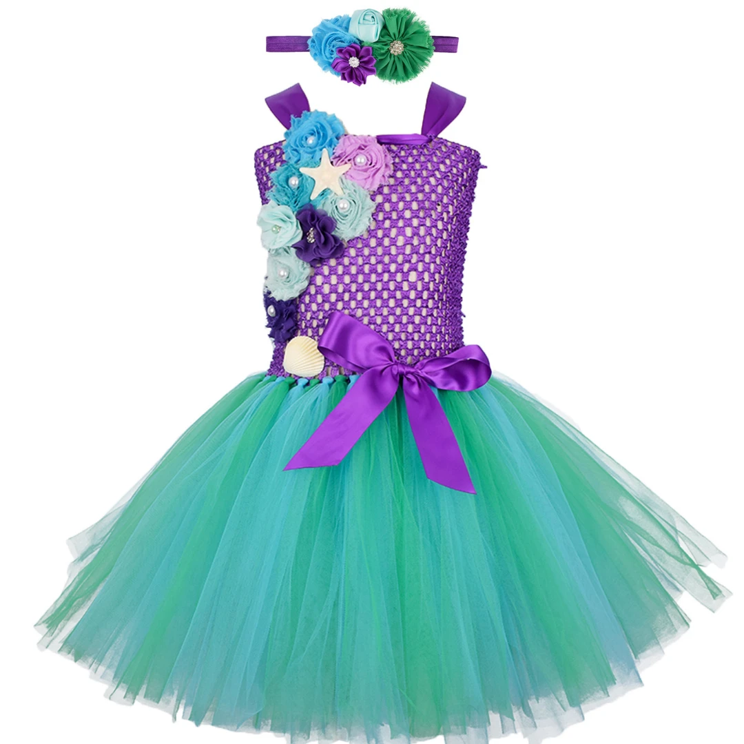 

Русалочка Ариэль платье принцессы для девочек с повязкой на голову, маскарадные костюмы для детей, платье Русалочки для маленьких девочек, ...