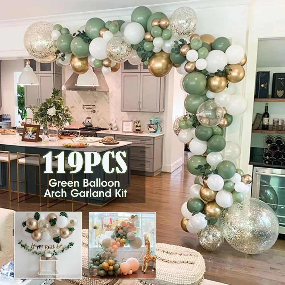 

119pcs Sage Green Balloon Garland Arch Kit Birthday Party Foil Metal Balloon Baby Shower Macaron Green Balloon Wedding Decor