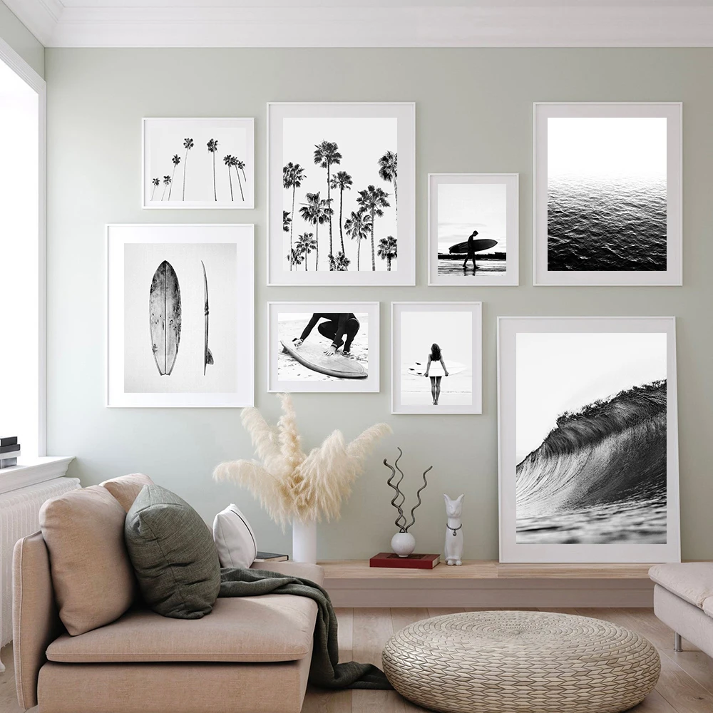 

Black White Ocean Canvas Poster Sea Wave Nature Landscape Wall Art Print Painting Surf Nordic Wall Pictures Living Room Decor