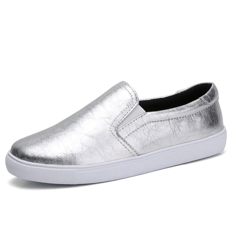 Autumn Silver PINSEN/ г.; высококачественные модные женские лоферы на плоской подошве; повседневная кожаная обувь; женские лоферы без застежки; женские мокасины; слипоны - Цвет: Autumn Silver