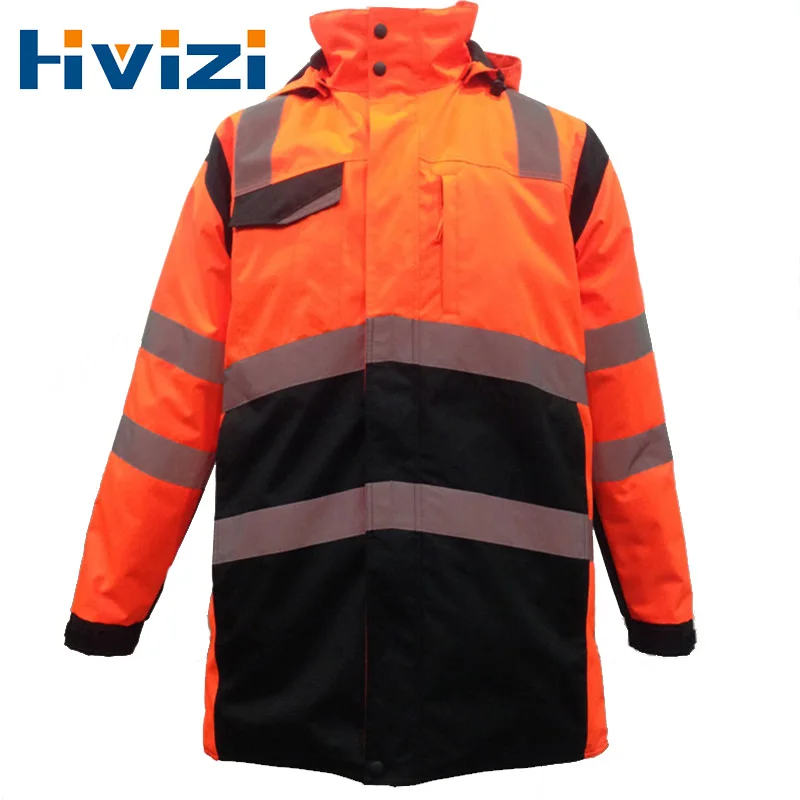

Work Wear Winter Parka hi vis Winter Jacket with High Visibility Reflective Stripes Two Tone Biker Jacket Workwear Cargo Coat