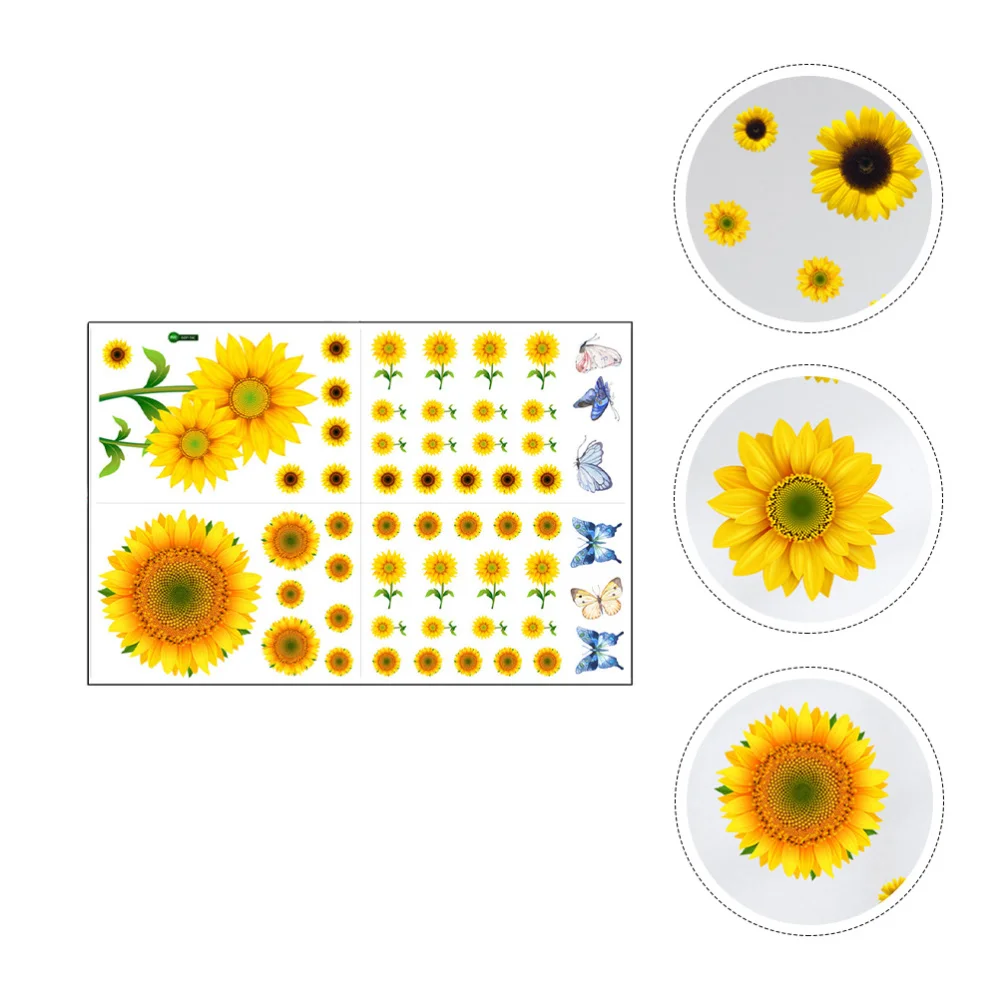 

4 Sheets Removable Wall Sticker Sunflower Wall Decal Self-adhesive Wall Sticker