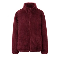 winter coral fleece coat womens warm thick jacket stand collar zipper warm soft fleece thicken outwear brief jacket