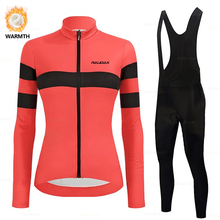 

2021 Cycling Jersey Set Winter Warm Thermal Fleece New Women's Outdoor Riding MTB Ropa Ciclismo Bib Pants Set Cycling Clothing