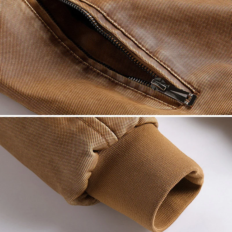 

Newest Men's Casual Leather Jacket Autumn Winter Stand Collar Motorcycle Leather Jacket Male Multi Pocket Loose Jacket Men