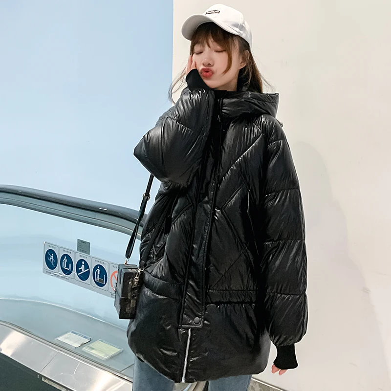 Негабаритный глянцевый пуховик куртка Женская Длинная зимняя новая женская