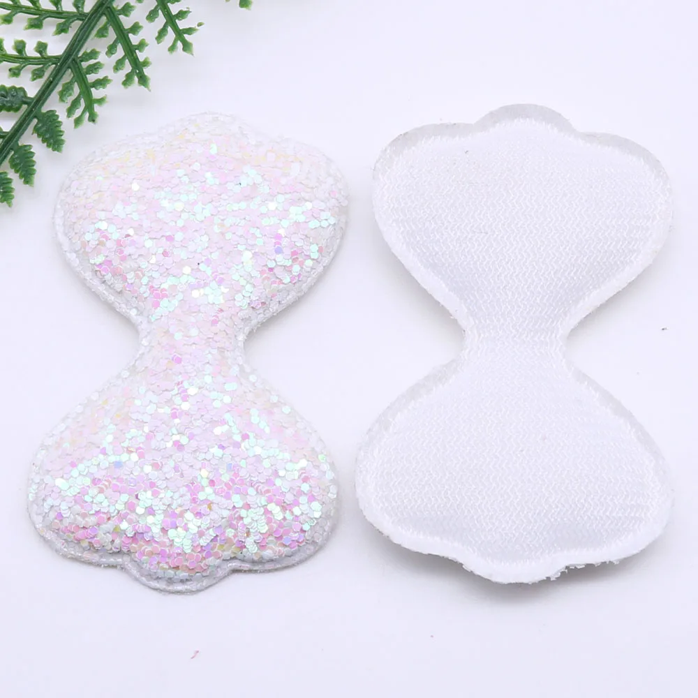 10pcs Patches On Clothes Glitter Padded Sequin Cloth Pretty Bowknot Knapsack Headwear Hair Clip Accessories Craft Supplies 084 - Цвет: Белый