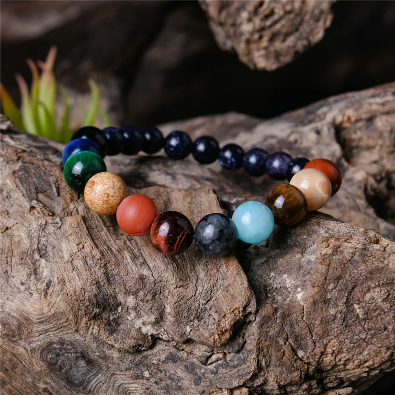 10 мм браслет из бисера с восьмипланетными шариками для мужчин натуральный камень