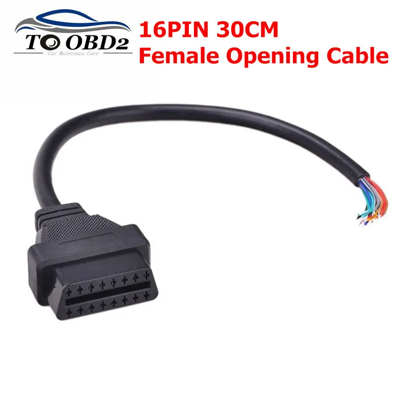 Открытый кабель-коннектор ODB2 30 см, 16 контактов, для ELM327, удлинитель, кабель OBD, адаптер OBDII OBD2, 16-контактный открытый кабель