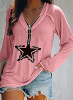 womens shirt spring and summer fashion five pointed star printed long sleeve zipper v neck casual t shirt loose plustops xs 5xl