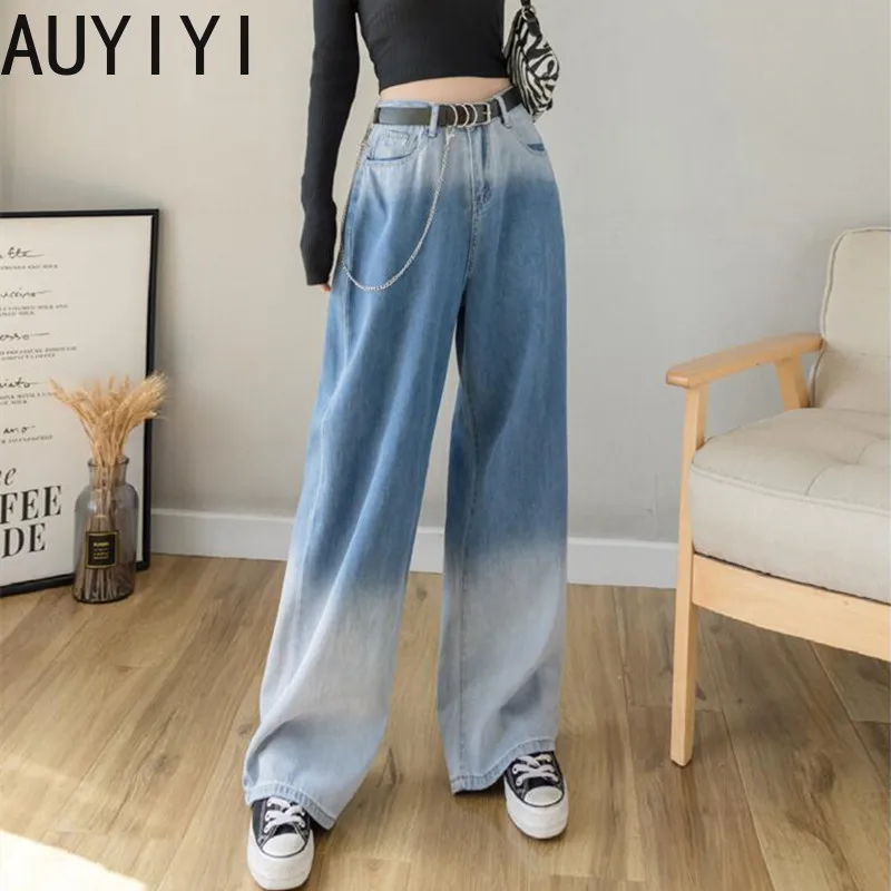 

Женские джинсы с высокой талией, джинсовая одежда с широкими штанинами, синяя уличная одежда, винтажные Качественные прямые брюки в стиле Х...